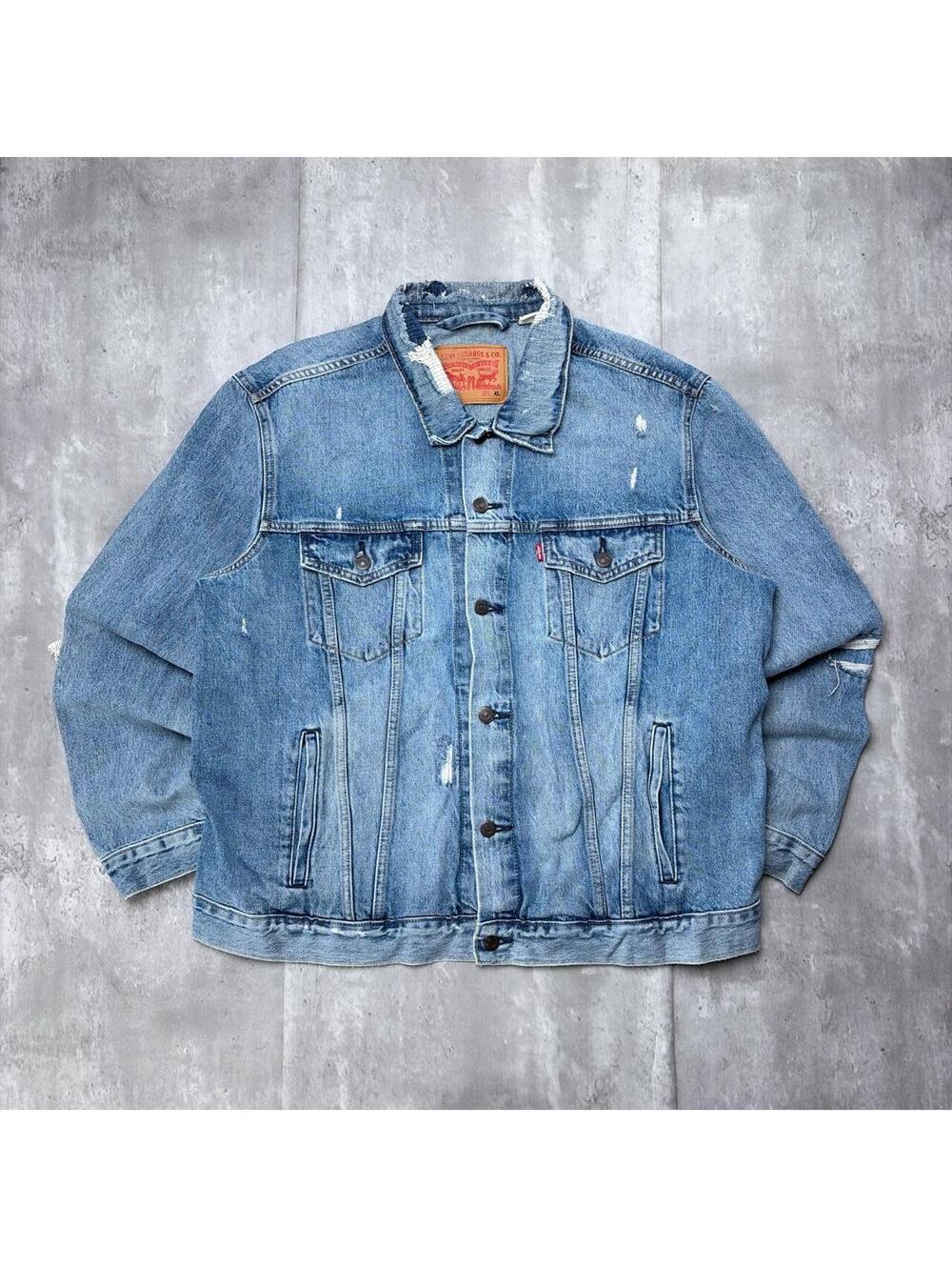 Y2K Blue Levi’s Grunge Distressed Denim Trucker Jacket
